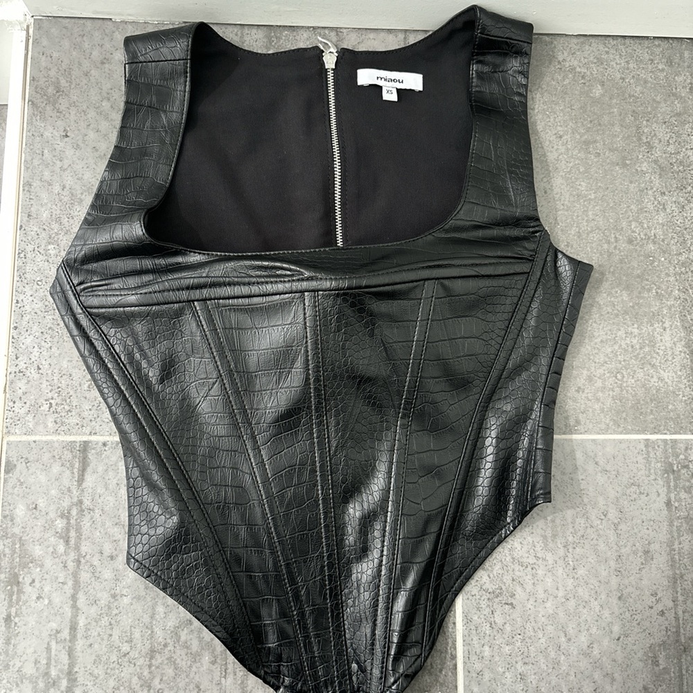 Fashion Nova Black Faux Leather Bodysuit